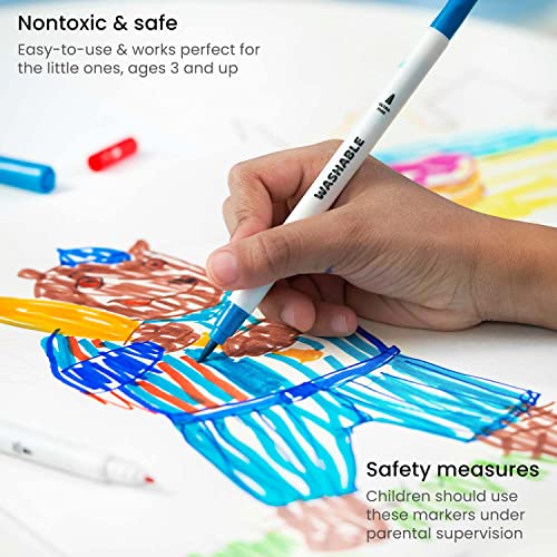 ARTEZA Kids Dual Tip Washable Markers, 24 Bright Colors, Marker Pens with Ultra Fine and Brush Tip, School Supplies for Kids Ages 3 and Up ARTEZA