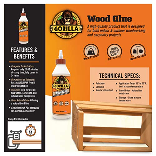 Gorilla Wood Glue, 18 Ounce Bottle, Natural Wood Color, (Pack of 1) Gorilla