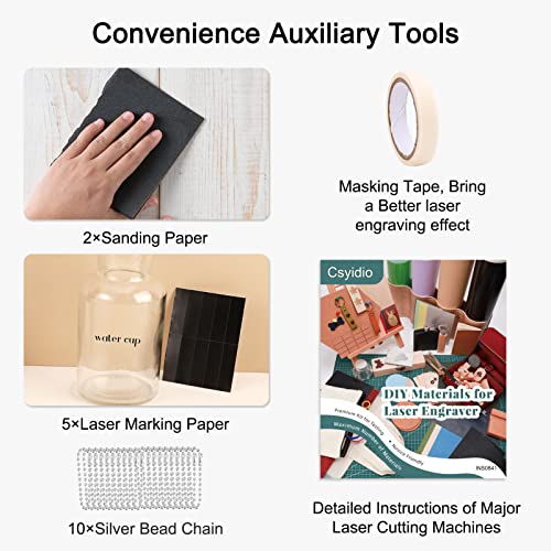 Csyidio 175 PCS Engraving Material Box, DIY Materials Apply to All Laser Engravers with Instructions, Laser Engraving Supplies Including Acrylic, Csyidio