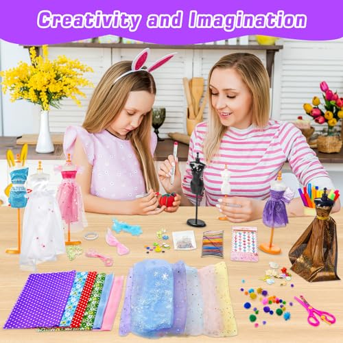 Anpro 700+Pcs Fashion Designer Kit for Girls with 4 Mannequins, DIY Arts & Crafts Kit for Girls Age 6-12 Toys, Doll Clothes Making Sewing Kit - - WoodArtSupply