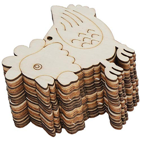 40pcs Wood Chicken Cutouts, Easter Wood Unfinished Wooden Slices DIY Crafts Hen Wood Hanging Gift Tags with Jute Rope for Easter Spring Home Decor HERCHR