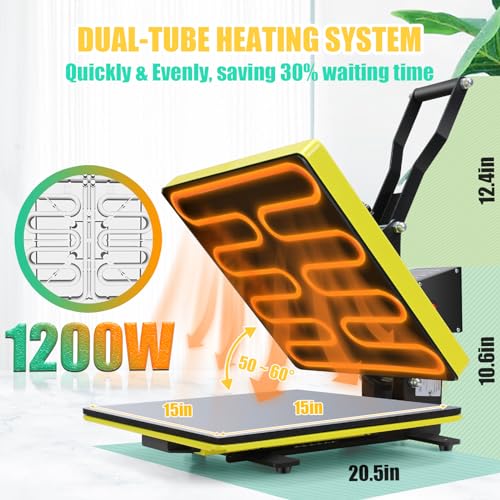 Whubefy Heat Press Machine for T-Shirts 15x15 Slide Out Drawer with Counting Function & 3 Pre-Set Modes, Pressure Knob, Digital Industrial Clamshell Whubefy