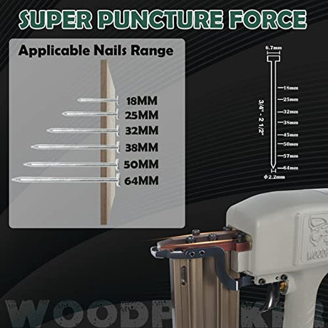Woodpecker ST64 14 Gauge 3/4" to 2-1/2" Pneumatic Concrete T Nailer Gun with 400pcs Concrete T Nails, Air Power Heavy Duty Concrete Nail Gun Brad Since