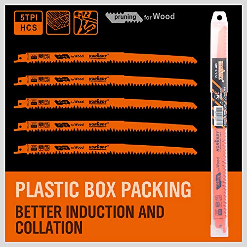HORUSDY 12-Inch Wood Pruning Reciprocating Saw Blades, 5 Pack, 5TPI Saw Blades HORUSDY