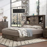 HOWE Rustic Queen Wood Platform Bed with Bookcase Headboard & Storage Drawers HOWE