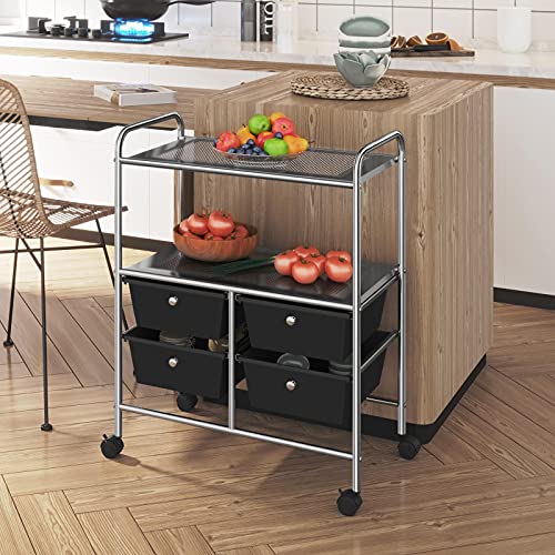 Yaheetech Rolling Storage Cart with 4 Drawers 2 Shelves Plastic Trolley on Wheels for Home Office School Beauty Salon, Black Yaheetech