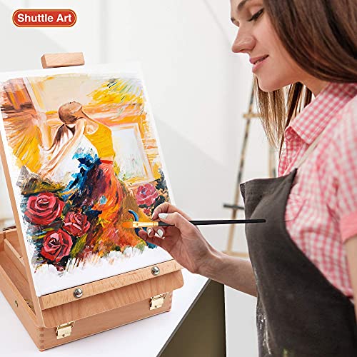 Shuttle Art Acrylic Painting Set, 59 Pack Professional Painting Supplies with Wood Tabletop Easel, 30 Colors Acrylic Paint, Canvas, Brushes, Palette, Shuttle Art