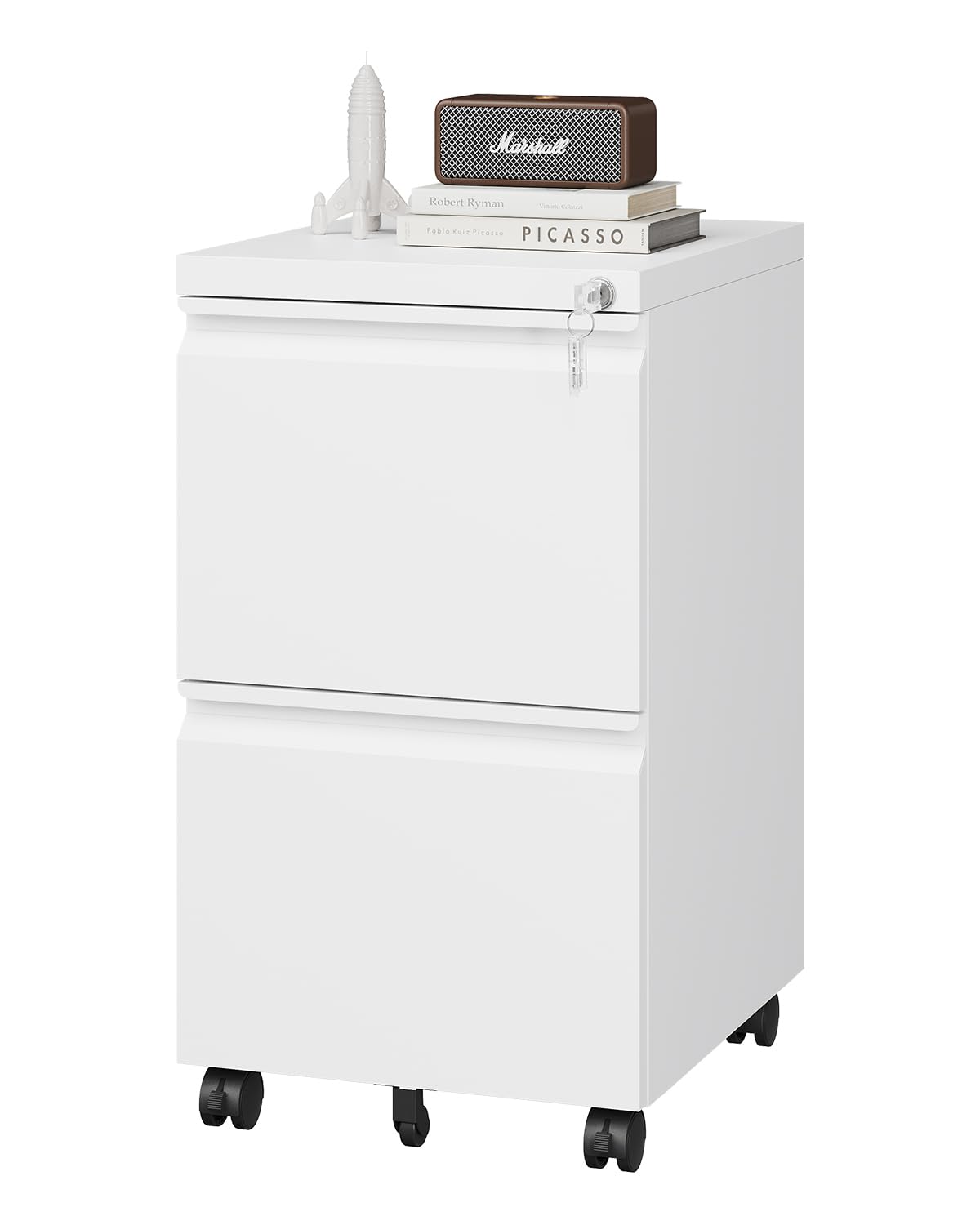 PEUKC 2 Drawer File Cabinet with Lock, Metal Under Desk Rolling Filing Cabinet fits Letter/Legal/A4 Size for Home Office, Mobile Filing Cabinet, PEUKC