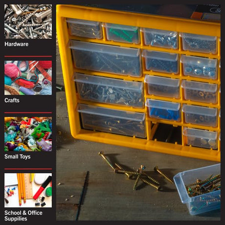 Stalwart 30-Drawer Small Part Organizer, 19.6" x 6.25" x 9.75", Yellow Stalwart