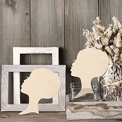Jetec 8 Pieces African Woman Women Face with Lashes Silhouette Head Wood Decoration Pendant Unfinished Laser Cutting Cutout Shape Painting DIY Crafts Jetec