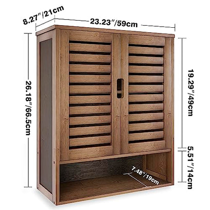 SMIBUY Bathroom Cabinet Wall Mounted, Bamboo Over-The-Toilet Storage Organizer, Space Saver Medicine Cabinet with 2 Door and Adjustable Shelves - WoodArtSupply