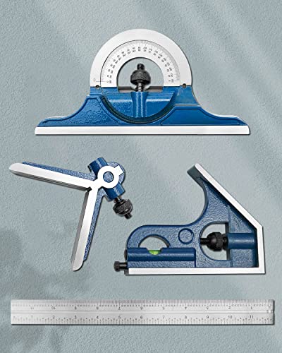 4PCS 12 Inch Combination Square Ruler Set Protractor Satin, 4-R Graduation, Ideal for Woodworking Metalworking Cabinets Joinery Steel Iron Case PNYZIK