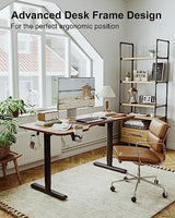 FEZIBO 63"x28" L Shaped Standing Desk, Electric Stand up Height Adjustable Home Office Table, Sit Stand Desk, Rustic Brown Top FEZIBO