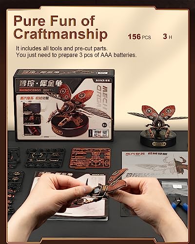 ROKR 3D Puzzles for Adults Electric Insect Metal Model Building Kit Desk Toys Hobby Kit for Adults Gift for Teens (Rhinoceros Beetle) ROKR