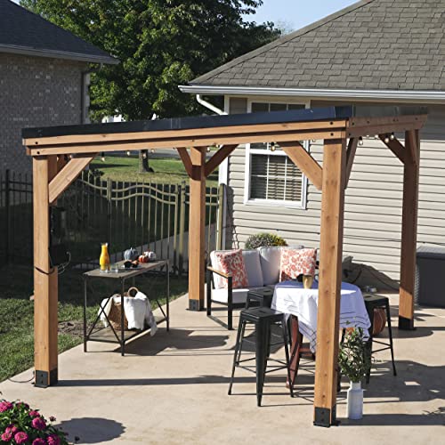 Backyard Discovery Arcadia 12 x 9.5 All Cedar Wooden Gazebo Pavilion with Hard Top Steel Slope Roof, Durable, Supports Snow Loads and Wind Speed, Rot Backyard Discovery