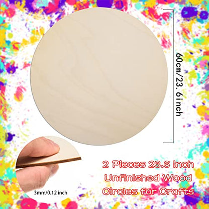 2 Pieces 24 Inch Round Wood Circles for Crafts Blank Round Wood Cutouts Unfinished Round Wood Discs Large Unfinished Wood Circles for Door Hanger