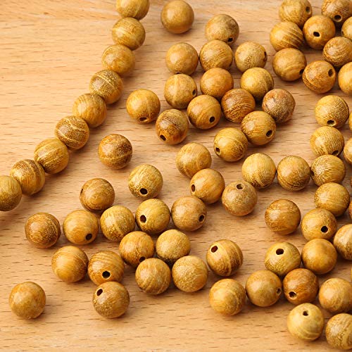 Prometis 200pcs 8mm Natural Sandalwood Round Beads Gorgeous Craft Handmade Polished Spacer Mala Pray Beads with Elastic Cord for Bracelets DIY Rosary Prometis