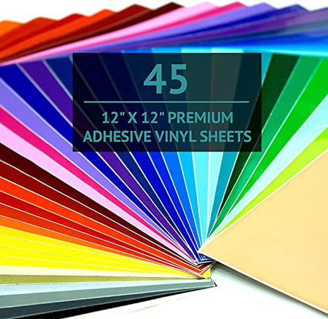 Bright Idea Adhesive Vinyl Sheets, Vinyl for Cricut - 45 Pack 12”x12”- Permanent Vinyl Sheets, Assorted Colors (Glossy, Matte, Metallic) Permanent Bright Idea Supplies