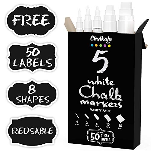 Chalkola Markers Bundle - 8 Neon 15mm + 5 White + 60 Dry Erase Marker - WoodArtSupply