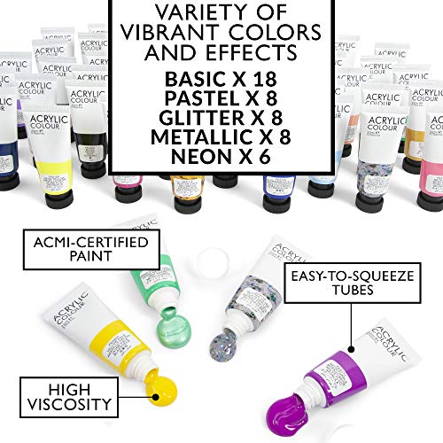 Acrylic Paint Set - 48 Piece Set (48 x 22ml) Tubes in Rich Vibrant Colors - Pigments Formulated for Opaque, Vibrance Perfect for Beginners, Students, ARTISTIK