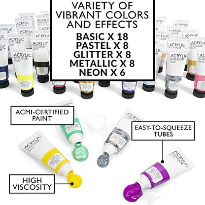 Acrylic Paint Set - 48 Piece Set (48 x 22ml) Tubes in Rich Vibrant Colors - Pigments Formulated for Opaque, Vibrance Perfect for Beginners, Students, - WoodArtSupply