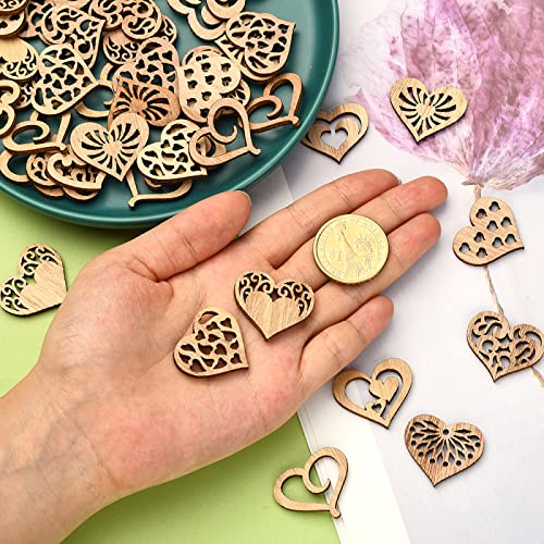KitBeads 100pcs Wood Heart Cutouts Hollow Wood Heart Embellishments Valentine Love Heart Shape Laser Cut Ornaments for Crafts DIY Home Decorations KitBeads
