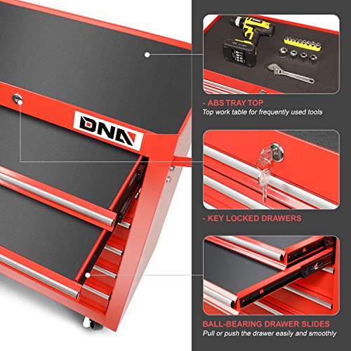 DNA MOTORING TOOLS-00264 7-Drawer Plastic Top Rolling Tool Cabinet with Keyed Locking System,27.55" L X 13" W X 30.31" H,Red DNA MOTORING