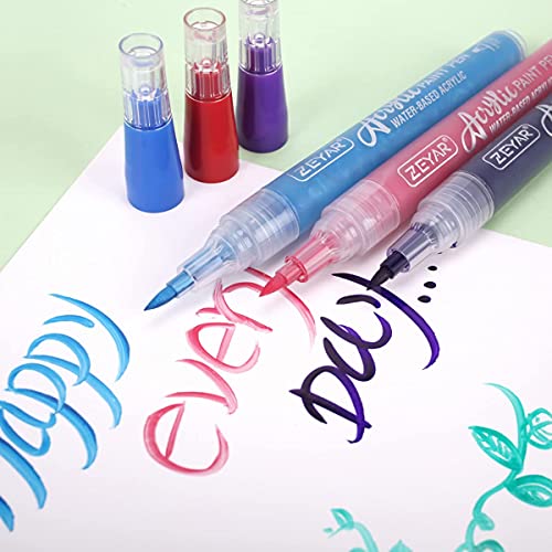 ZEYAR Acrylic Paint Pens Brush Tip, Valve-action Structure, Waterproof Ink, Writes on Paper, Rock, Rubber, Ceramics, Wood, Glass and more, Patented ZEYAR
