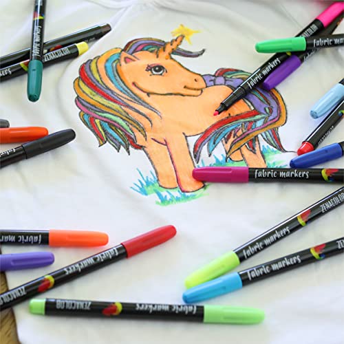 Zenacolor 20 Fabric Markers Pens Set - Non Toxic, Indelible and Permanent Fabric Paint Fine Point Textile Marker Pens Zenacolor