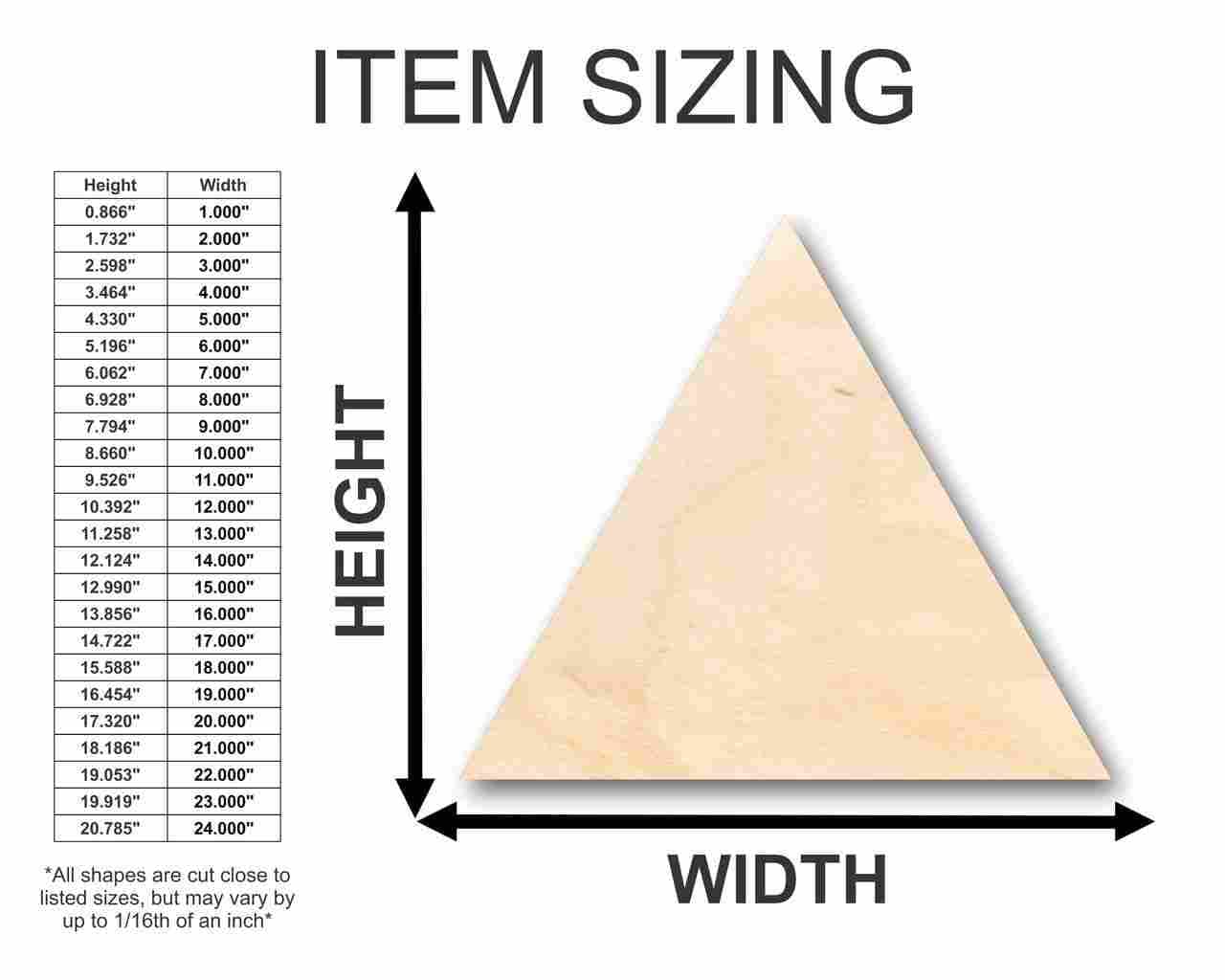 Unfinished Wood Triangle Shape - Craft - up to 24" DIY 10" / 1/2" - WoodArtSupply