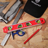 WORKPRO 12 Inch Torpedo Level, Magnetic Small Leveler Tool, Plumbing Level with Pitch Vial, Aluminum Reinforced, 4 Bubbles, V-Groove for Conduit WORKPRO