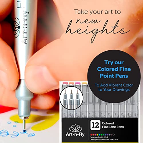 Art-n-Fly Ultra Fine Tip 003 Black Inking Pens 3 Pack with Waterproof Archival Ink Pen Fineliner - No Bleed Fine Point Pens for Bullet Journaling, Art-n-Fly