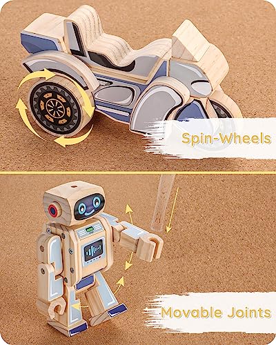 SainSmart Jr. 4-in-1 STEM Kits, Wooden Robot Assembly Toy Set, Woodworking Crafts Projects for Kids, Gift for Boys and Girls SainSmart Jr.