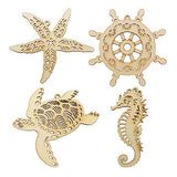 Summer-Ray 12 Wooden Sea Theme Laser Cutout DIY Craft Party Decoration Room Decoration Seahorse, Helm, Sea Turtle, Starfish Summer-Ray.com