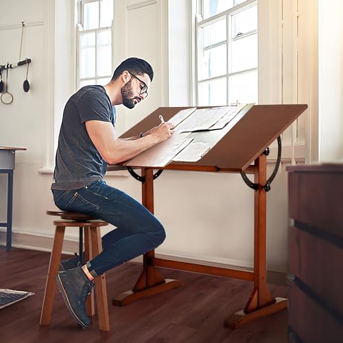 VISWIN 24'' x 35" Artist Drafting Table, Adjustable Angle, 34" Height Solid Pine Wood Drawing Table, Art Table for Adults, Tilts Flat, Art Craft VISWIN