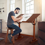 VISWIN 24'' x 35" Artist Drafting Table, Adjustable Angle, 34" Height Solid Pine Wood Drawing Table, Art Table for Adults, Tilts Flat, Art Craft VISWIN