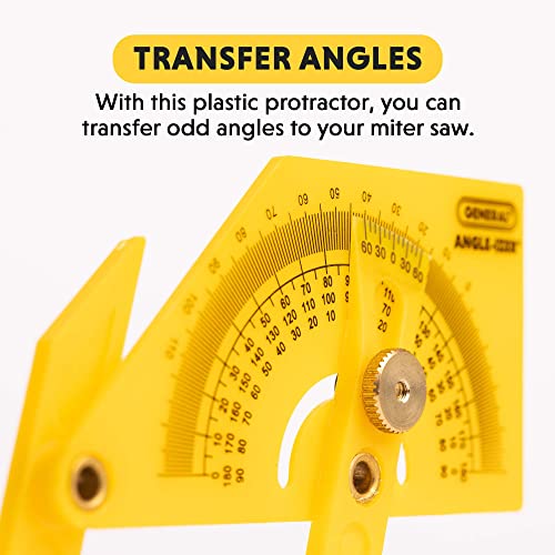 General Tools 29 Plastic Protractor and Angle Finder, Outside, Inside, Sloped Angles, 0° to 180° , Yellow General Tools