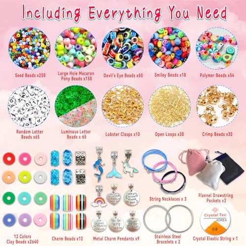 leitait Toys Bracelet Making Kit -3100pcs Beads for Charm Jewelry Making Kit Supplies DIY Arts Halloween and Christmas Party Favors Crafts for Kids leitait