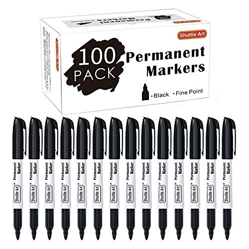 Shuttle Art Permanent Markers, 100 Pack Black Permanent Marker set,Fine Point, Works on Plastic,Wood,Stone,Metal and Glass for Doodling, Marking Shuttle Art