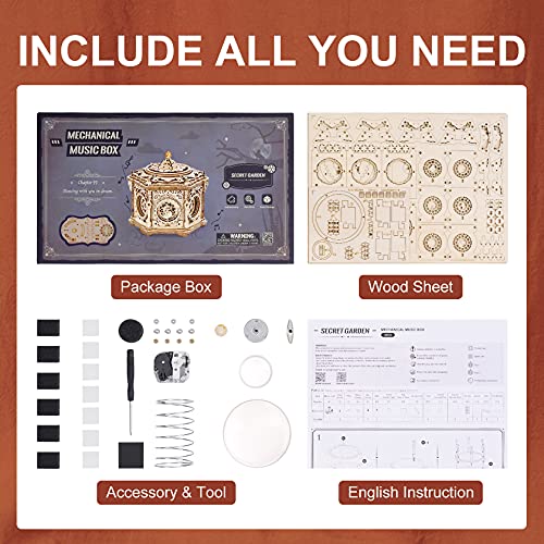 RoWood 3D Wooden Puzzles for Adults, Music Box Brain Teaser Mechanical Model Kits, Gift for Teens Girls Women on Birthday/Valentine's Day/Christmas- RoWood