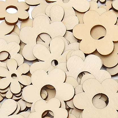 Unfinished Wood, 300 Pieces Unfinished Wood Crafts, Plum Unfinished Wooden Cutouts, Wooden Paint Crafts, Handcraft Grinding Flowers Chip for DIY
