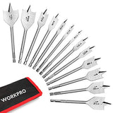 WORKPRO 13-Piece Spade Drill Bit Set in SAE, Paddle Flat Bits for Woodworking, Nylon Storage Pouch Included WORKPRO