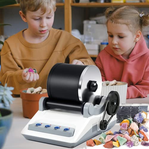 Zcvtbye Rock Tumbler Kit,Rock Polisher for Kids & Adults,Includes 2 Belts,Bag of Rough Stones,4 Coarse Grinding,Finely Ground,Polishing Grits, Rock Zcvtbye