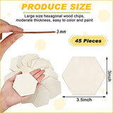 45 Pieces 3.5 x 3 Inch Unfinished Hexagon Wood Pieces Blank Wood Hexagon Shape Slices Wooden Tile Slabs Cutouts for DIY Crafts Painting Staining Jetec
