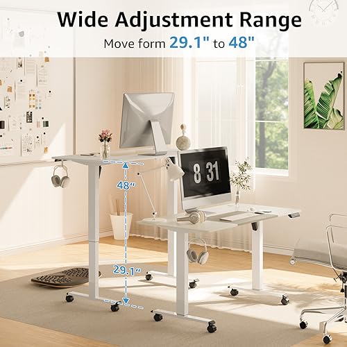MOUNTUP 55x28 Inches Electric Height Adjustable Standing Desk, Sit Stand Desk with Memory Controller, Ergonomic Stand Up Desk for Home Office