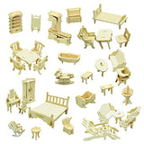 Small Furniture,Hotmisu Dollhouse Furniture and Accessories 34PCS Wooden Dollhouse Furniture Set 3D Puzzle Miniature Puzzle Doll House Furniture Kit Hotmisu