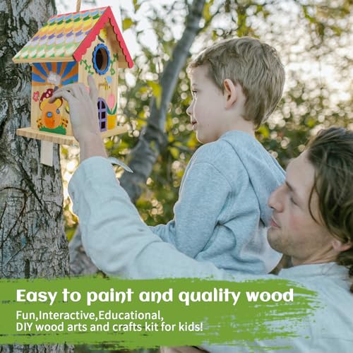 DIY Wooden Birdhouse Painting Kit for Kids, Bird House to Paint Set,Wood Arts and Crafts for Children,Ages 3-12 Build Your Own Bird Houses goldentime