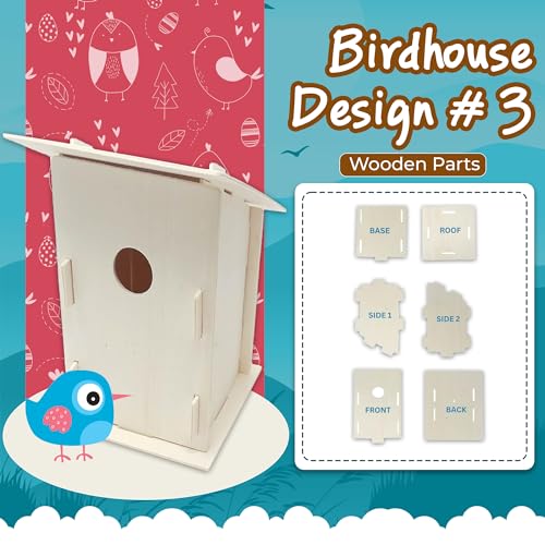 Podzly Kids Wooden Birdhouse Craft Kit - 12 DIY Bird House Kits - Bulk Arts and Crafts Set - Wooden Houses to Paint, Build, and Personalize - Perfect Podzly