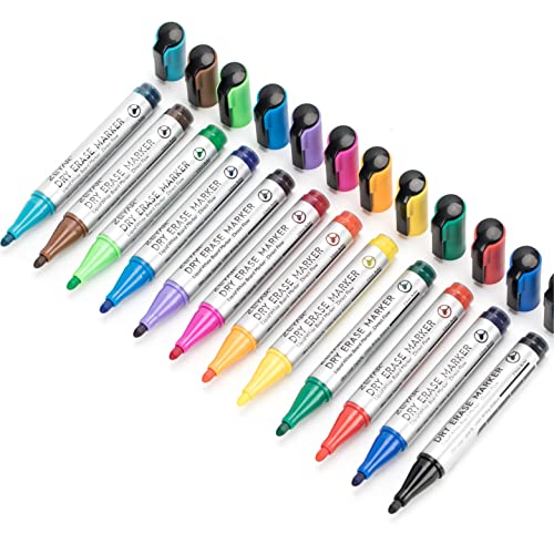 ZEYAR Dry Erase Marker Low-Odor Bullet Tip, Whiteboard Marker Ultra-Large Capacity, Advanced Direct Flow Structure, Assorted Colors (12 Colors) - WoodArtSupply