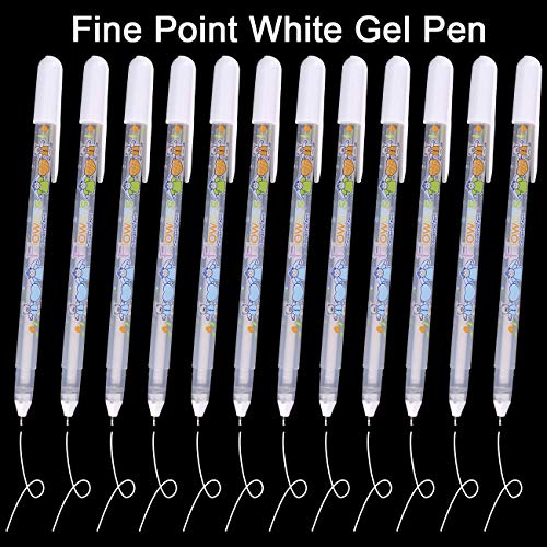 Dyvicl White Ink Pens - 12-Piece Fine Point Tip White Gel Pens for Black Paper Drawing, Illustration, Rocks Painting, Adult Coloring, Sketching Pens - WoodArtSupply